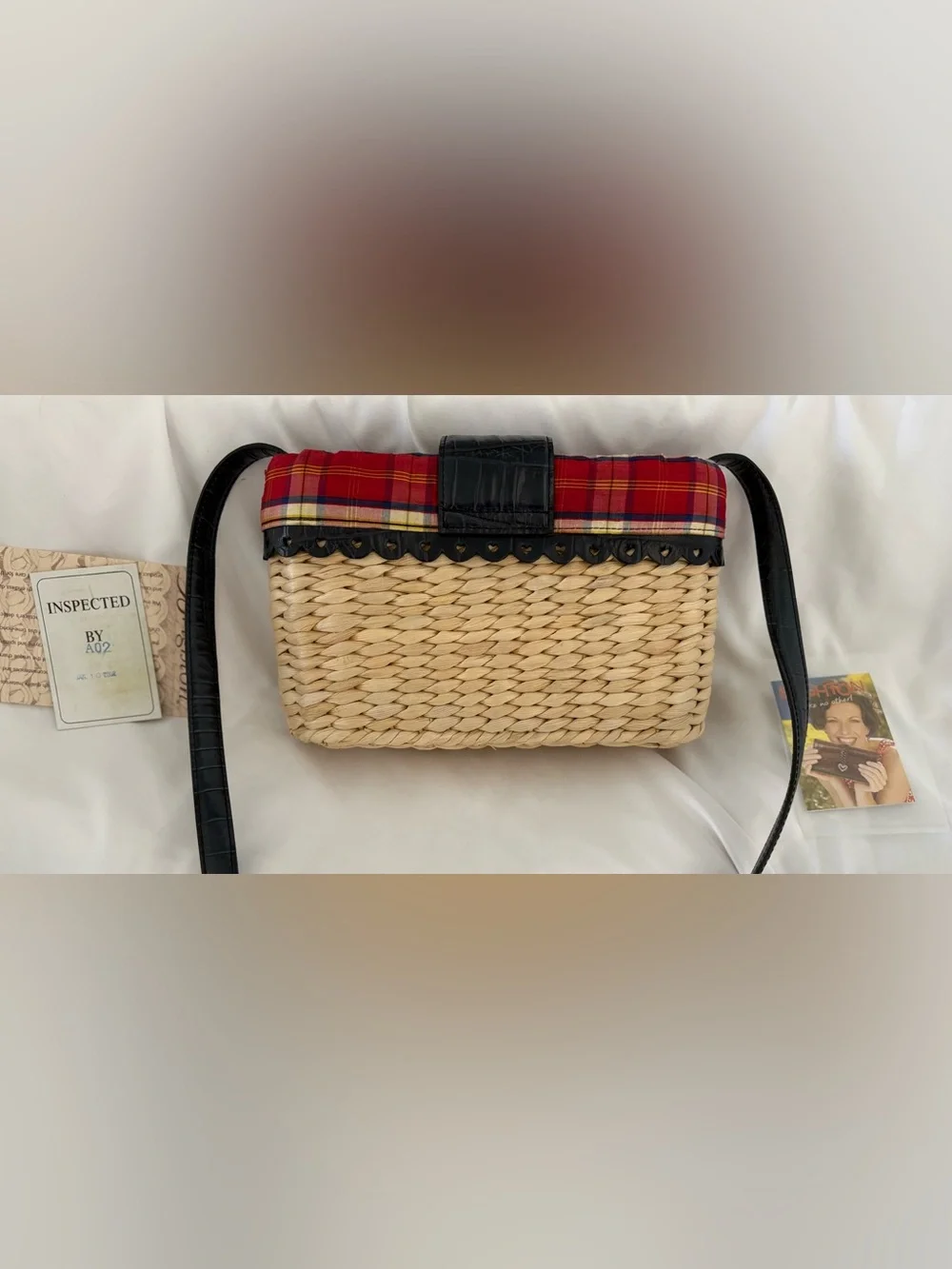 BRIGHTON LEATHER - PLAID - STRAW PURSE W/ MATCHING WALLET SET POPPY WOW! GREAT!